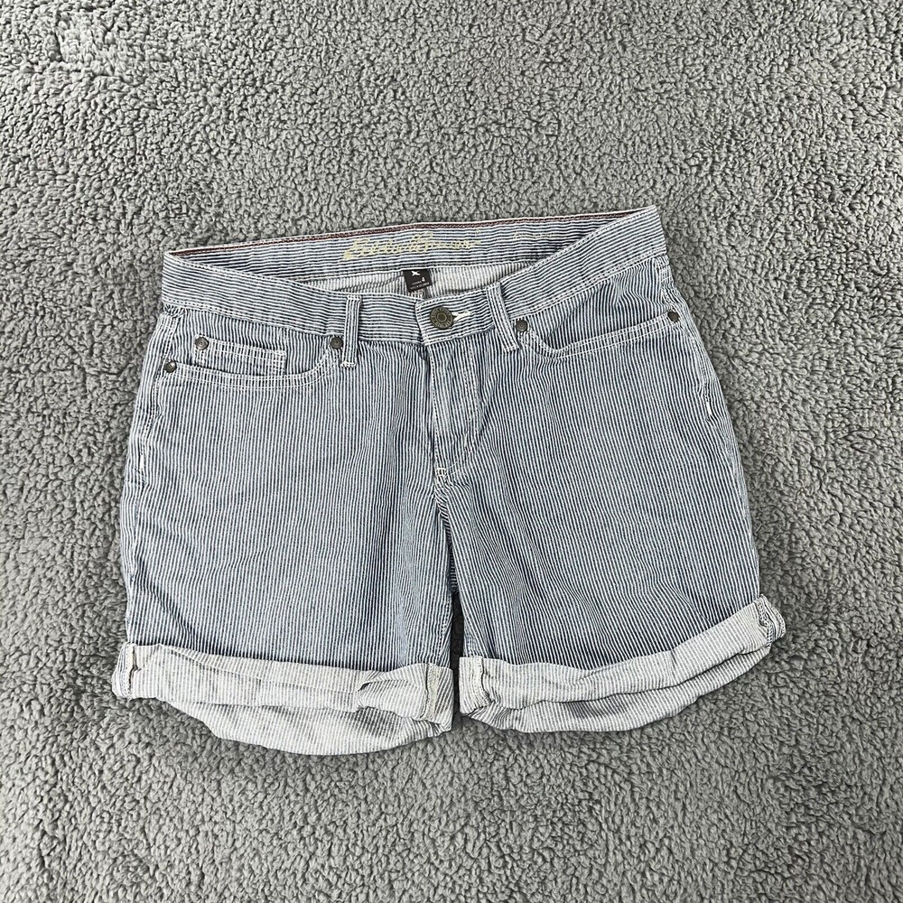 Eddie Bauer Shorts Womens 4 Striped Denim Cuffed Hem Nautical Preppy Classic